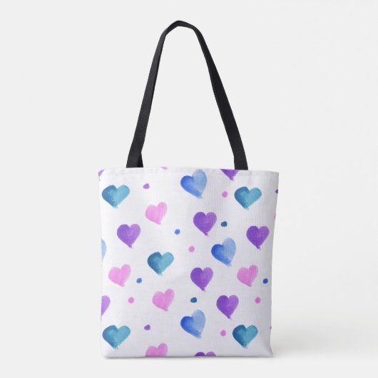 Hearts Pattern Waterverf Roze Blauw Paarse Tote Bag (Achterkant)