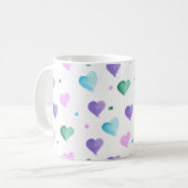 Hearts Pattern Waterverf Roze Groen Paarse Blauw Koffiemok (Voorkant links)