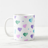 Hearts Pattern Waterverf Roze Groen Paarse Blauw Koffiemok (Links)