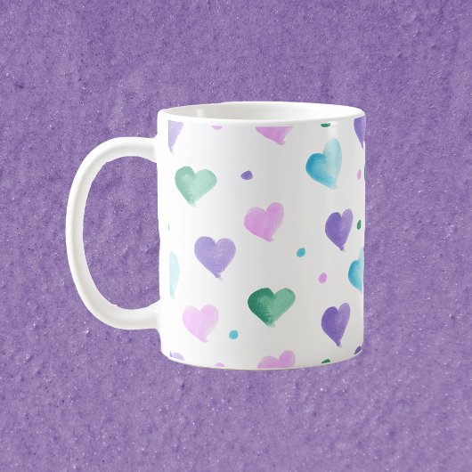 Hearts Pattern Waterverf Roze Groen Paarse Blauw Koffiemok