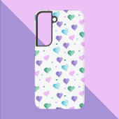 Hearts Pattern Waterverf Roze Paarse Blauw Groen Samsung Galaxy Hoesje