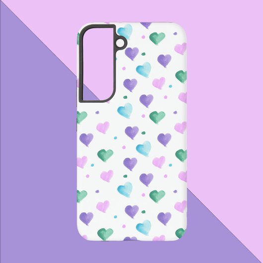 Hearts Pattern Waterverf Roze Paarse Blauw Groen Samsung Galaxy Hoesje