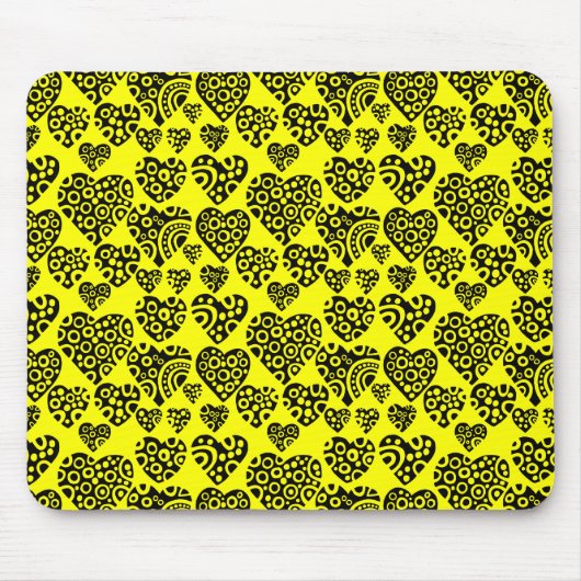 Hearts Pattern - Zwart op Geel Muismat (Voorkant)