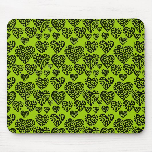 Hearts Pattern - Zwart op Martian Green Muismat (Voorkant)