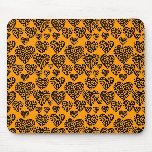 Hearts Pattern - Zwart op Oranje Muismat (Voorkant)