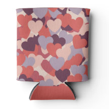 Hearts Pink Red Lavender Can Coolers