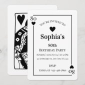 Hearts Playing Kaart 80ste Verjaardagsfeestuitnodi (Voorkant / Achterkant)