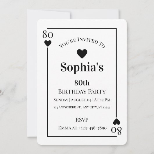 Hearts Playing Kaart 80ste Verjaardagsfeestuitnodi (Voorkant)