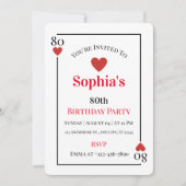 Hearts Playing Kaart 80ste Verjaardagsfeestuitnodi (Voorkant)