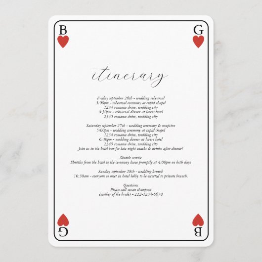 Hearts Playing Kaart Bruiloft Routebeschrijving Pr (Achterkant)