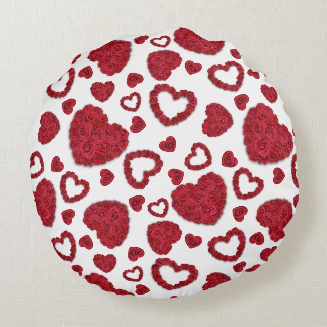 Hearts Red Roses Pattern Minimalist Rond Kussen (Achterkant)