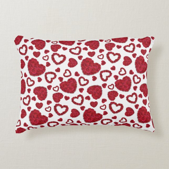 Hearts Red Roses Pattern Minimalist Valentine's Accent Kussen (Voorkant)