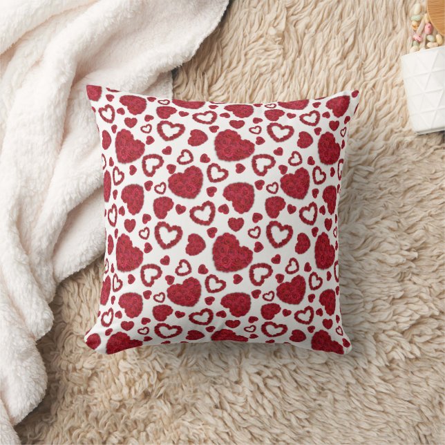 Hearts Red Roses Pattern Minimalist Valentine's Kussen (Deken)