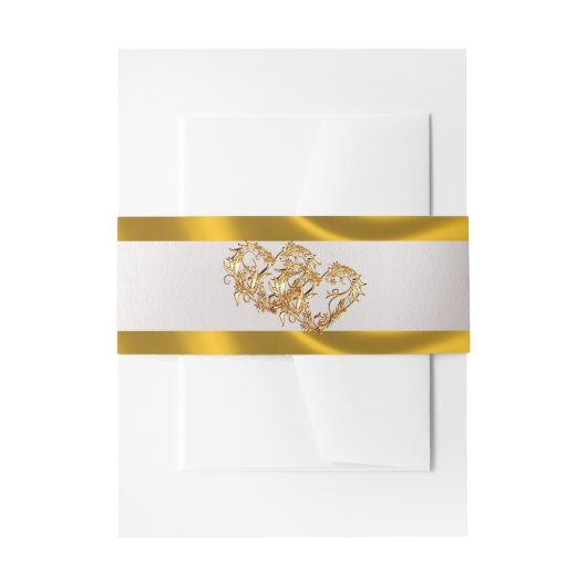 Hearts & Ribbon - White/Gold Uitnodigingen Wikkel (Voorkant Voorbeeld)