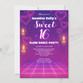Hearts Roze en Paarse Glow Party Sweet 16 Kaart (Voorkant)