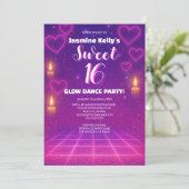Hearts Roze en Paarse Glow Party Sweet 16 Kaart (Staand voorkant)