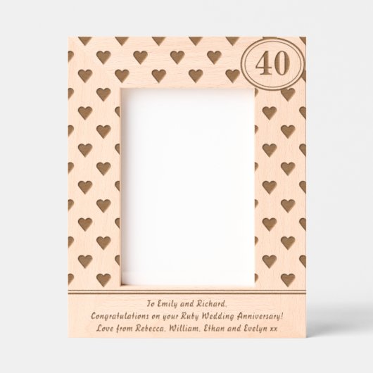 Hearts Ruby Wedding Jubileum 40e aangepaste tekst Gegraveerde Lijstjes (Voorkant)