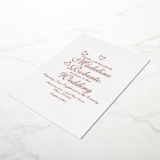 Hearts Script Weduwen geperst Folie Uitnodiging (Gedraaid)