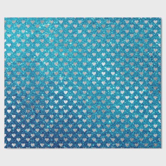 Hearts Silver Grey Glitter Turquoise Ocean Blue Cadeaupapier (Vlak)