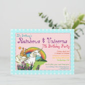 Hearts Stars Rainbow en Unicorns Invitation Kaart (Staand voorkant)