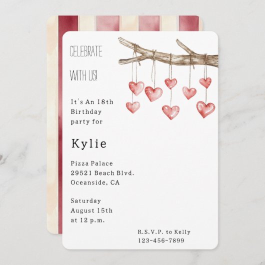 Hearts Tree Branch Verjaardag Kaart (Voorkant / Achterkant)