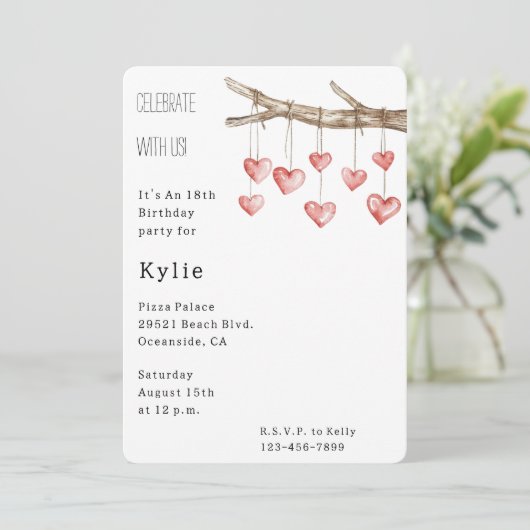 Hearts Tree Branch Verjaardag Kaart (Staand voorkant)