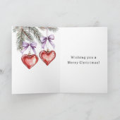 Hearts Trees Red Purple Bows Christmas Kaart (Binnen)