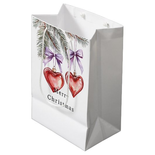 Hearts Trees Red Purple Bows Christmas Medium Cadeauzakje (Voorkant Gekanteld)