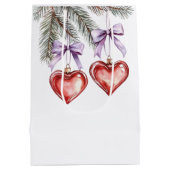 Hearts Trees Red Purple Bows Christmas Medium Cadeauzakje (Achterkant)