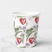Hearts Trees Red Purple Bows Christmas Papieren Bekers (Rechts)