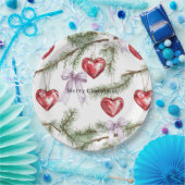 Hearts Trees Red Purple Bows Christmas Papieren Bordje (Feest)
