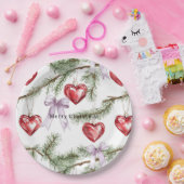 Hearts Trees Red Purple Bows Christmas Papieren Bordje (Feest)