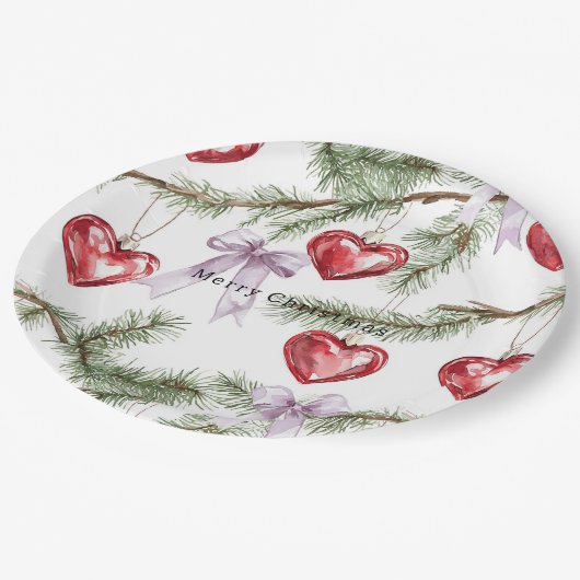 Hearts Trees Red Purple Bows Christmas Papieren Bordje (Gekanteld)