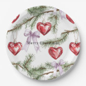 Hearts Trees Red Purple Bows Christmas Papieren Bordje (Voorkant)