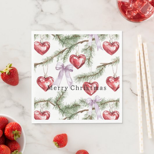 Hearts Trees Red Purple Bows Christmas Servet (Insitu)