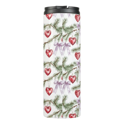 Hearts Trees Red Purple Bows Christmas Thermosbeker (Achterkant)