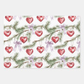 Hearts Trees Red Purple Bows Stripes Christmas Inpakpapier Vel (Voorkant)