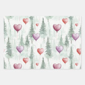 Hearts Trees Snowflakes Red Purple Christmas Inpakpapier Vel (Voorkant)