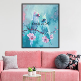 Hearts United Turquoise Birds Canvas Afdruk