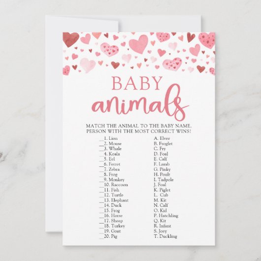 Hearts Valentijn Baby shower Baby dieren spel Kaart (Voorkant)