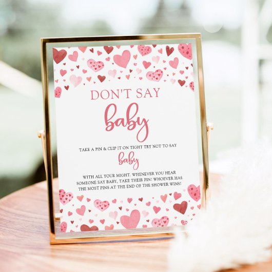 Hearts Valentijn Don't Say Baby Baby shower spel Poster