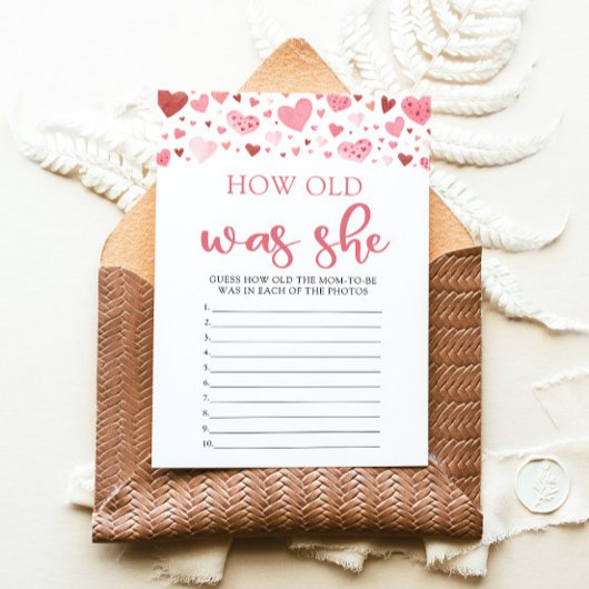 Hearts Valentijn Hoe oud was ze Baby shower spel Kaart