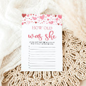 Hearts Valentijn Hoe oud was ze Baby shower spel Kaart