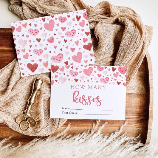 Hearts Valentijn Hoeveel Kisses Baby shower spel Informatiekaartje