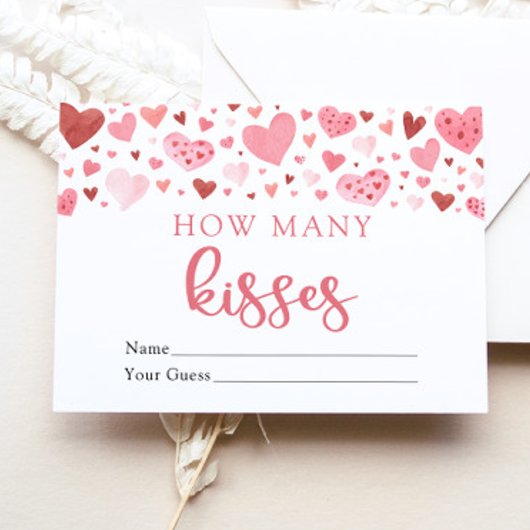 Hearts Valentijn Hoeveel Kisses Baby shower spel Informatiekaartje