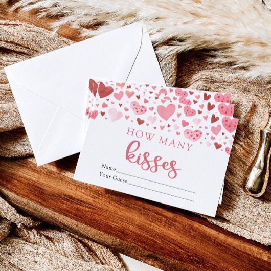 Hearts Valentijn Hoeveel Kisses Baby shower spel Informatiekaartje