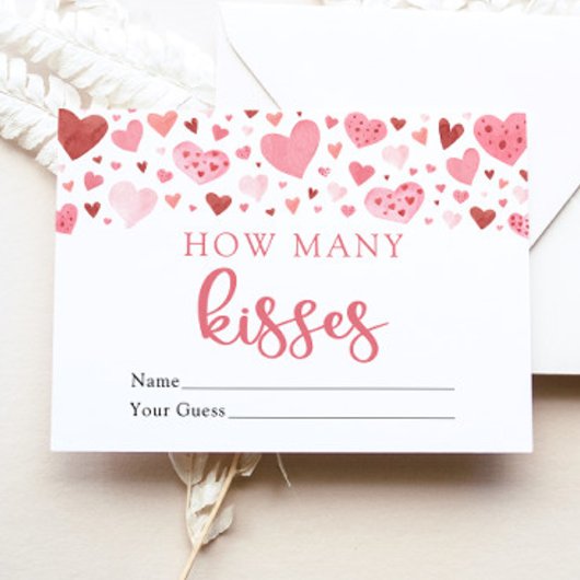 Hearts Valentijn Hoeveel Kisses Baby shower spel Kaart