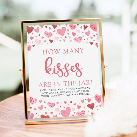 Hearts Valentijn Hoeveel Kisses Baby shower spel Poster