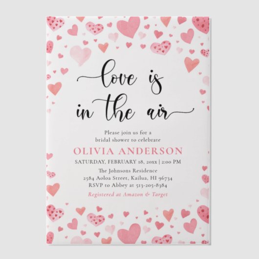 Hearts Valentijn Love is in het Air Vrijgezellenfe Vellum Uitnodigingen (Voorkant)