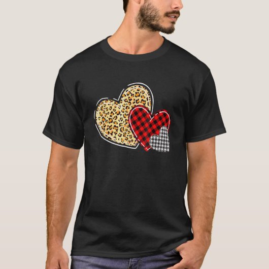 Hearts Valentijnsdag Leopard Plaid Love Boys Gir T-shirt (Voorkant)
